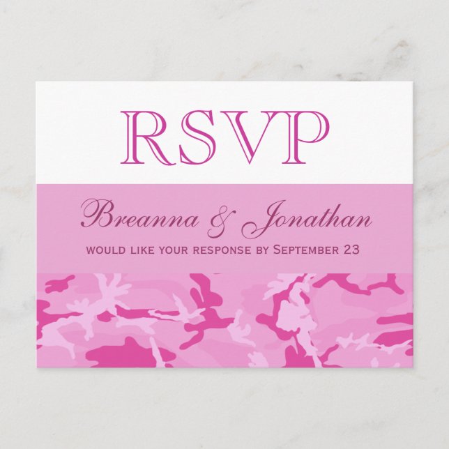 Cartão Postal De Convite Pink Camo Pattern Wedding RSVP V01 (Frente)