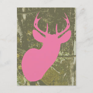 Cartão Postal De Convite Pink Deer + Camo Birthday Postcard Convidar