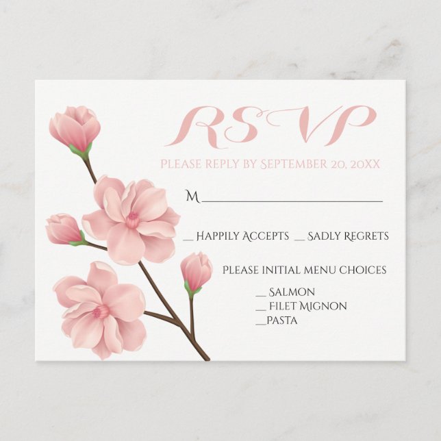 CARTÃO POSTAL DE CONVITE PINK RSVP FLORRY BLOSSOMS (Frente)