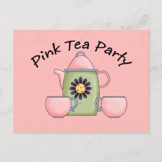 Cartão Postal De Convite Pink_Tea_Party