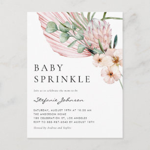 Cartão Postal De Convite Pink Watercolor Protea Tropical Baby Sprinkle