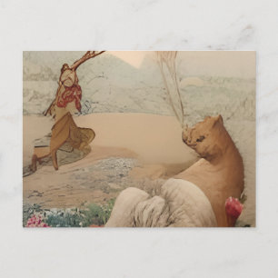 Cartão Postal De Convite pintura de mulher e de dois animais