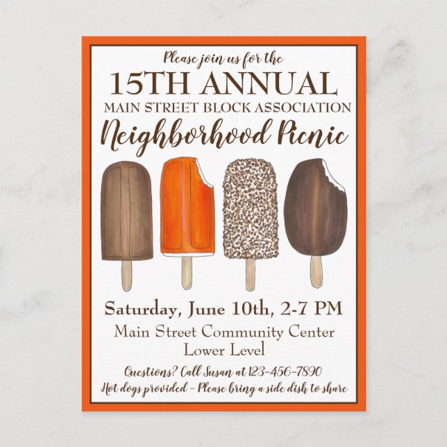 Cartão Postal De Convite Piquenique de Popsicles de Aniversário Festa Socia (Frente)