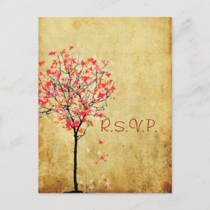 Cartão Postal De Convite PixDezines rsvp vintage maple tree/orange+rosa