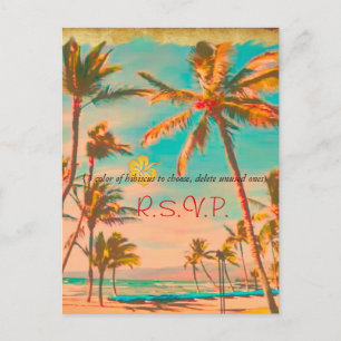 Cartão Postal De Convite PixDezines Vintage Hawaiian Beach/teal