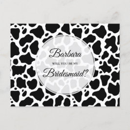 Cartão Postal De Convite Placa Bridesmaid do Padrão de Vaca em Segundo Plan