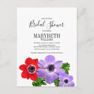 Cartão Postal De Convite Placa de Chá de panela Floral Anemone de Aquarela
