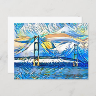 Cartão Postal De Convite Placa de Posto da ponte Mackinac