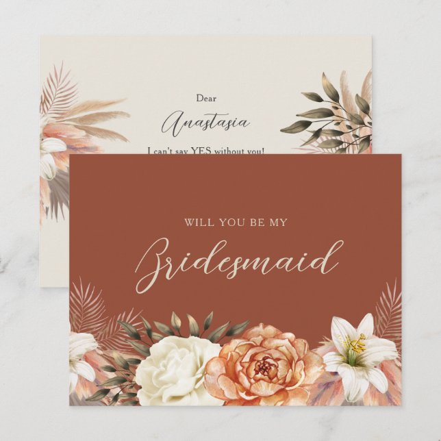 Cartão Postal De Convite Placa de Proposta de Bridesmaid de Queda de Boho (Frente/Verso)
