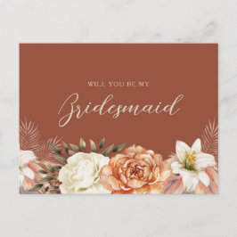 Cartão Postal De Convite Placa de Proposta de Bridesmaid de Queda de Boho