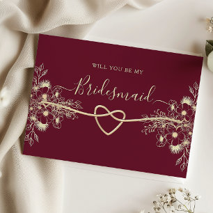 Cartão Postal De Convite Placa de Proposta Floral Dourada de Bridesmaid Bur