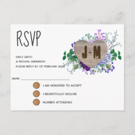 Cartão Postal De Convite Placa RSVP de Casamento Floral Rustic