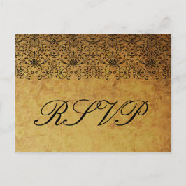 Cartão Postal De Convite Placa RSVP de casamento tema damasco preto esmaeci