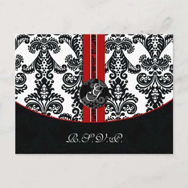 Cartão Postal De Convite placa rsvp de casamento tema damasco vermelho (Frente)