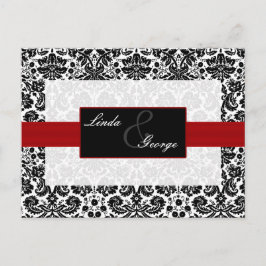 Cartão Postal De Convite placa rsvp de casamento tema damasco vermelho
