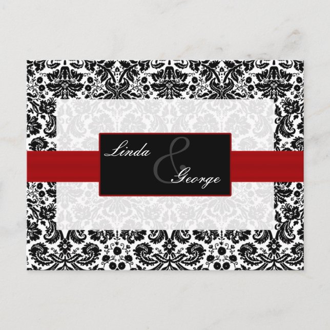 Cartão Postal De Convite placa rsvp de casamento tema damasco vermelho (Frente)