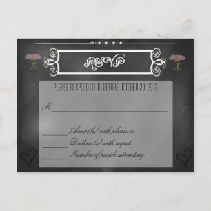 Cartão Postal De Convite Placa RSVP de Corações e Flores