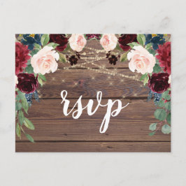 Cartão Postal De Convite Placa RSVP de Flores de Madeira Rústica