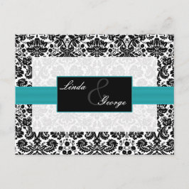 Cartão Postal De Convite placa rsvp do casamento tema damasco aqua