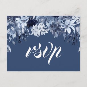 Cartão Postal De Convite Placa RSVP Floral do Indigo Midnight com opção de