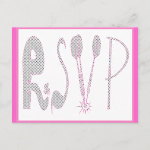 Cartão Postal De Convite Placa RSVP Rosa