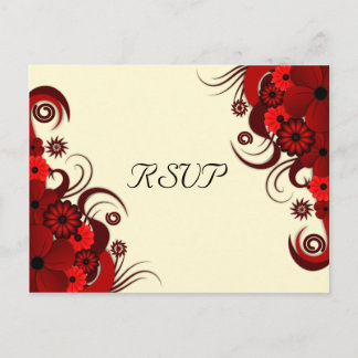 Cartão Postal De Convite Placas de resposta RSVP Elegante Floral Vermelha e