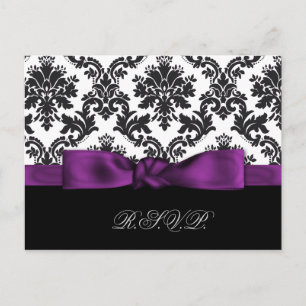 Cartão Postal De Convite placas rsvp de casamento tema damasco roxo