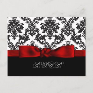 Cartão Postal De Convite placas rsvp de casamento tema damasco vermelho