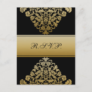 Cartão Postal De Convite placas RSVP de elegância em ouro preto