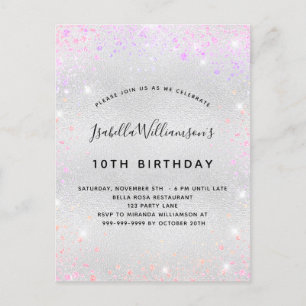 Cartão Postal De Convite Poeira roxa-de-prata-rosa-prata