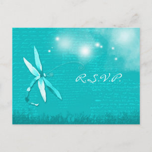 Cartão Postal De Convite Poetic Teal Dragonfly Casamento RSVP