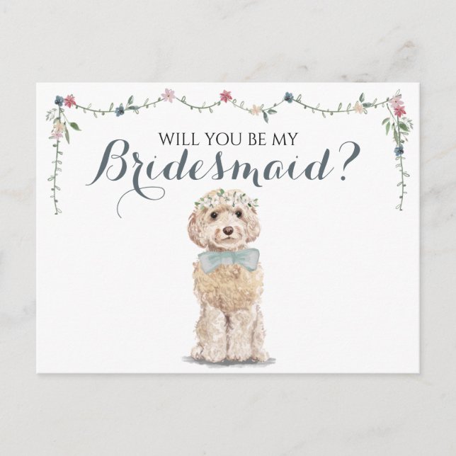 Cartão Postal De Convite Poodle Boo Dog Bridal Party Be My Bridesmaid (Frente)