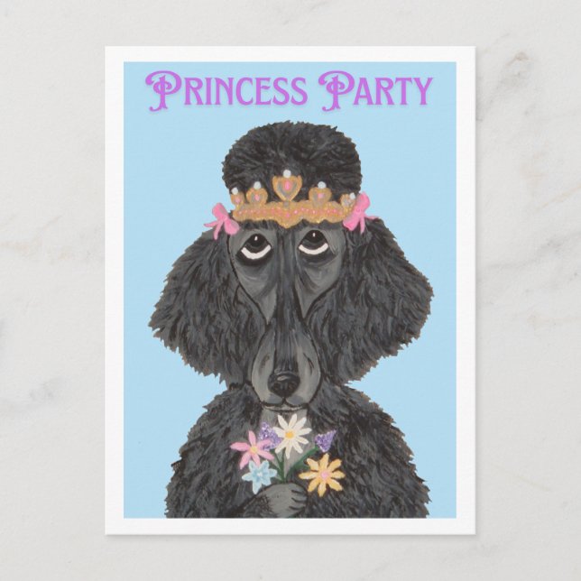 Cartão Postal De Convite Poodle da Festa da Princesa (Frente)