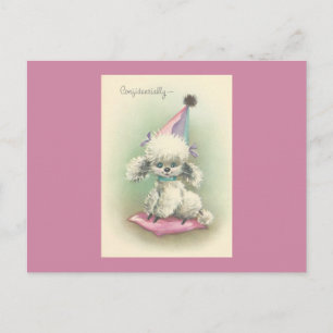 Cartão Postal De Convite Poodle do Partido Vintage