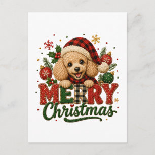 Cartão Postal De Convite Poodle Fofo Feliz Natal