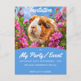 Cartão Postal De Convite Porco-guineense entre Flores Rosa