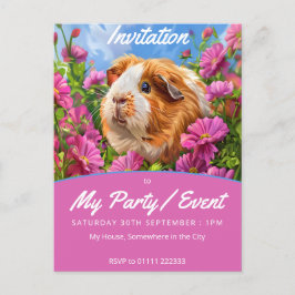 Cartão Postal De Convite Porco-guineense entre Flores Rosa