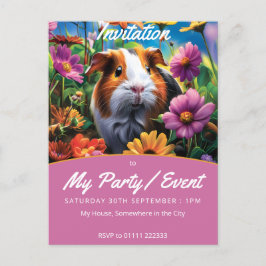 Cartão Postal De Convite Porco-guineense entre flores vibrantes