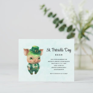 Cartão Postal De Convite Porco Verde em Traje Elegante Festa do Dia de São 