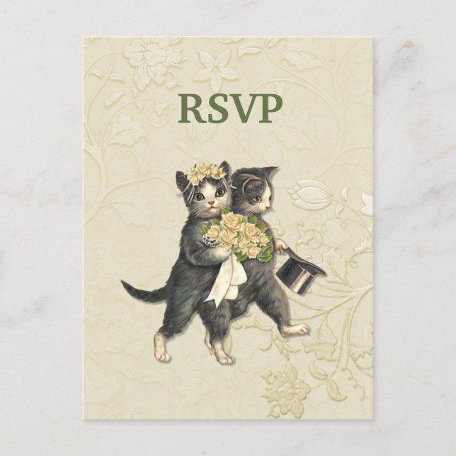 Cartão Postal De Convite Posh Cats Wedding RSVP (Frente)