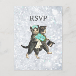 Cartão Postal De Convite Posh Cats Wedding Silver Sparkle RSVP