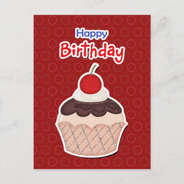 Cartão Postal De Convite Postcard - Cupcake - Happy Birthday (Frente)