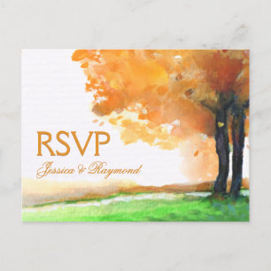 Cartão Postal De Convite PostCard de casamento RSVP Autumn Orange Matching