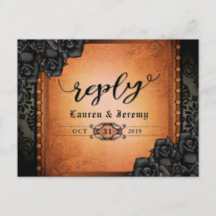 Cartão Postal De Convite PostCard de resposta gótica halloween preto e lara