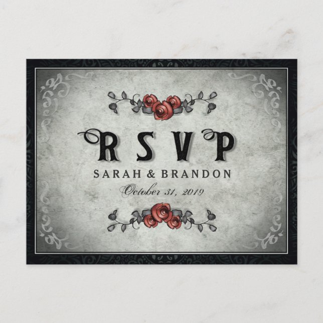 Cartão Postal De Convite PostCard RSVP de Halloween de correspondência entr (Frente)