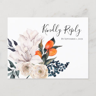 Cartão Postal De Convite POSTCARTÃO Rsvp de casamento branco e laranja
