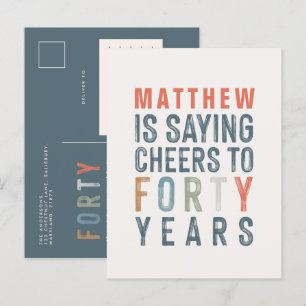 Cartão Postal De Convite posto de tipografia rústica aniversário de 40 anos