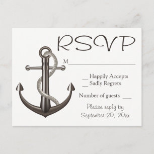 Cartão Postal De Convite Praia Náutica Marrom RSVP Ship Anchor Wedding