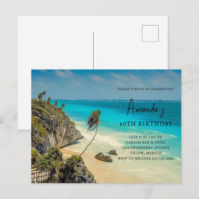 Cartão Postal De Convite Praia Tropical com Palmas Vestidas de Vento Ontem (Frente/Verso)