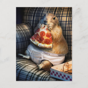 Cartão Postal De Convite Prairie Dog Eating Pizza